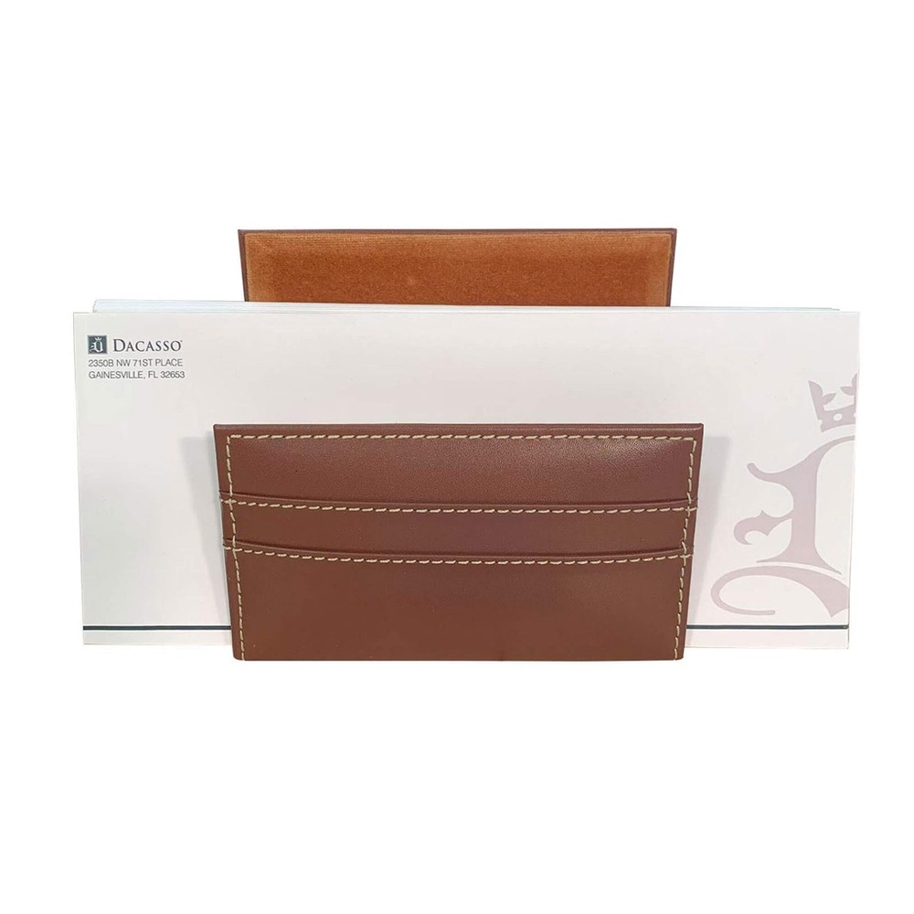 Dacasso Rustic Brown Leather Letter Holder Desk Collectible